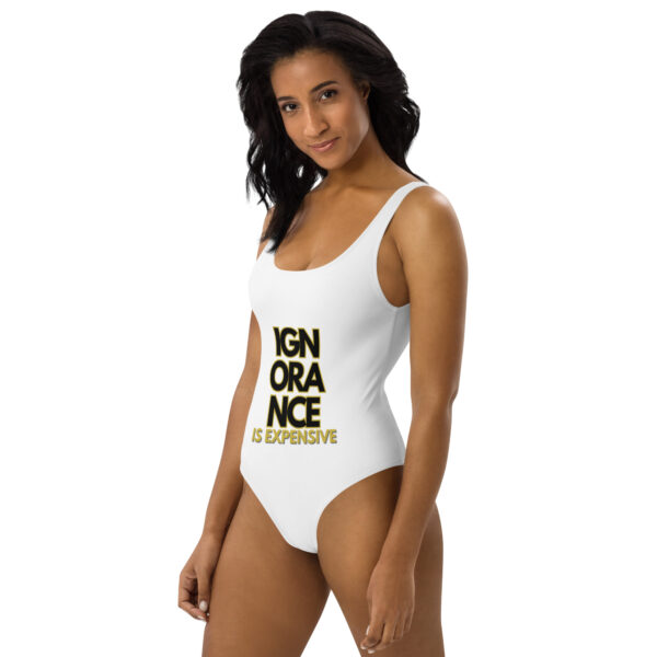 Ignorance is Expensive White One-Piece Swimsuit - Image 3