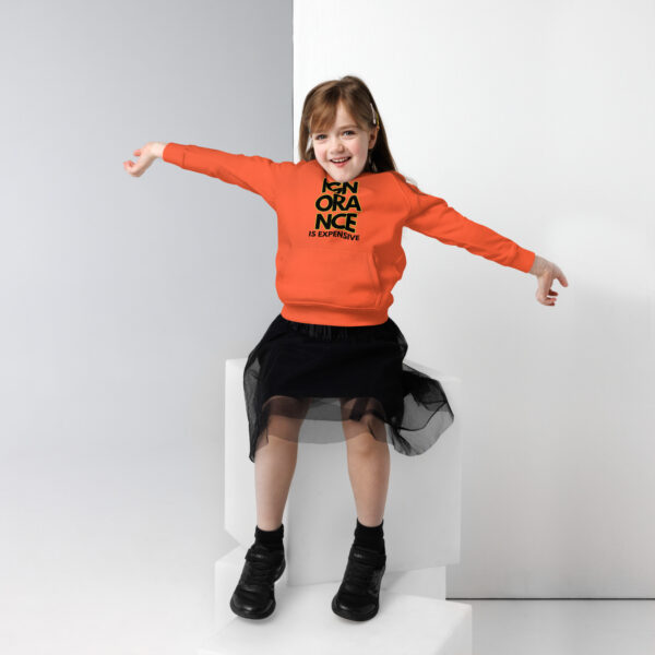 Ignorance is Expensive Orange Kids Eco Hoodie - Image 4