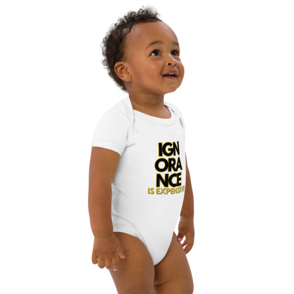 Ignorance is Expensive White Organic Cotton Baby Bodysuit - Image 2