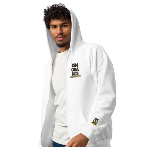 Ignorance is Expensive White Unisex Zip Hoodie - Image 2