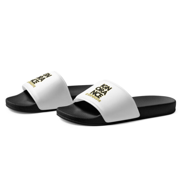 Ignorance is Expensive White Women's Slides - Image 3