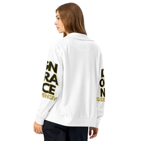 Ignorance is Expensive White Unisex Track Jacket - Image 2